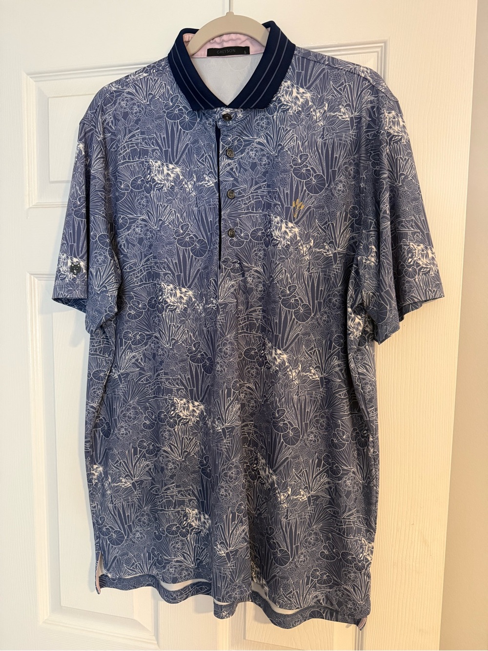 Greyson Men's Navy Patterned Polo Shirt